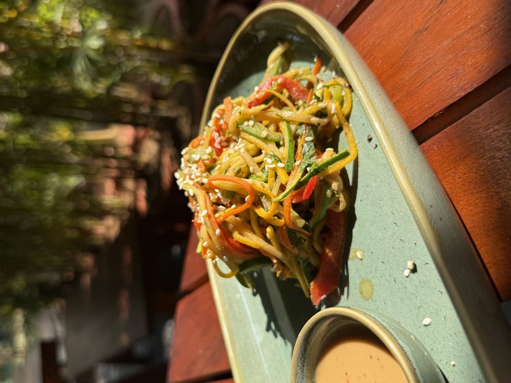 Beautiful salad with roasted beetroots, fresh greens at our South Goa café